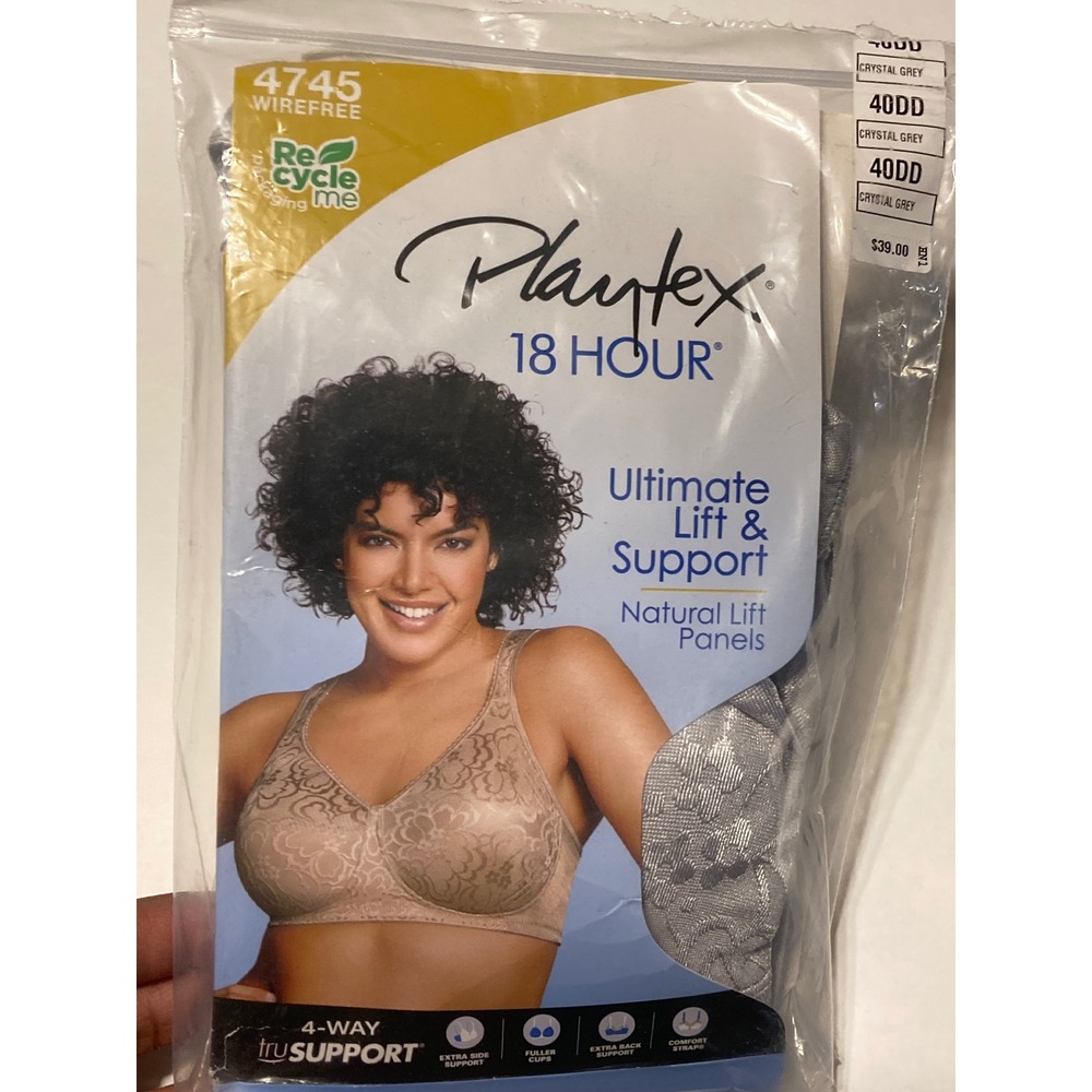 Playtex 18 Hour Ultimate Lift Support Wirefree Bra 4745 Crystal Grey 40DD NEW